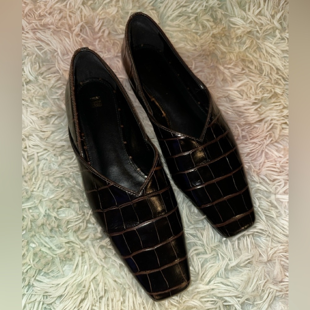 New Toteme Totême Croc Effect The Everday Pointed-Toe Leather Flats Size 37 - Picture 4 of 9